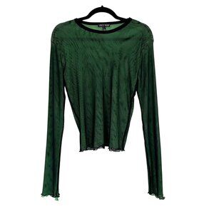 Dolls Kill Rebel Calling Green Black Rave Goth Double Layer Fishnet Top Large